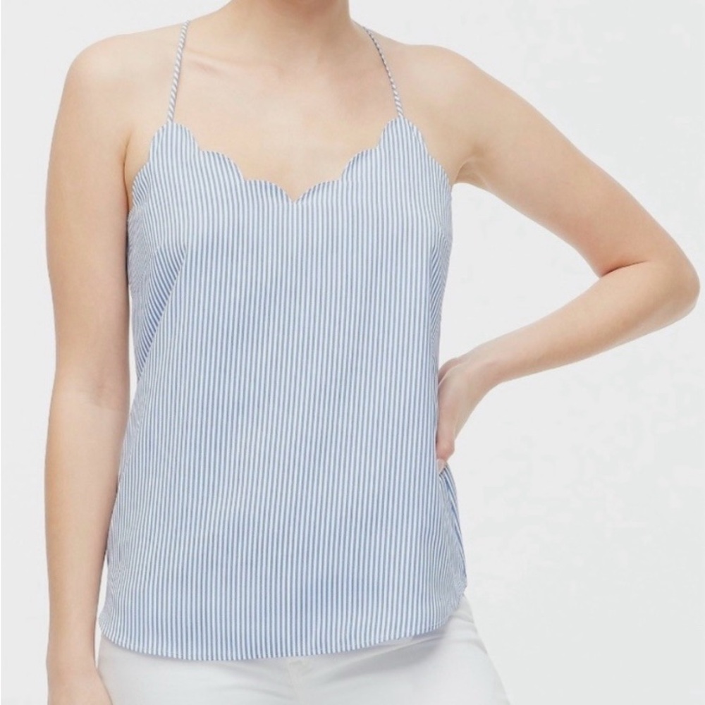 NWT J.Crew Blue Striped Scalloped Top